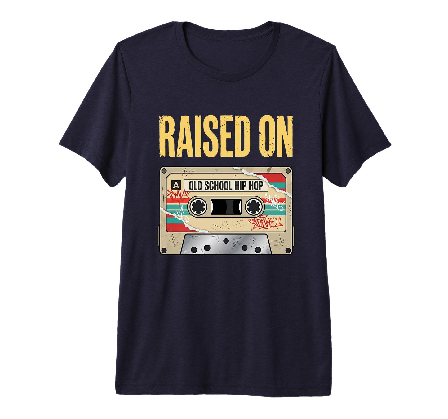 Raised Old School Hip Hop Cassette T-Shirt - Custom Art Print for Adults - T-Shirt, Sweatshirt, Hoodie