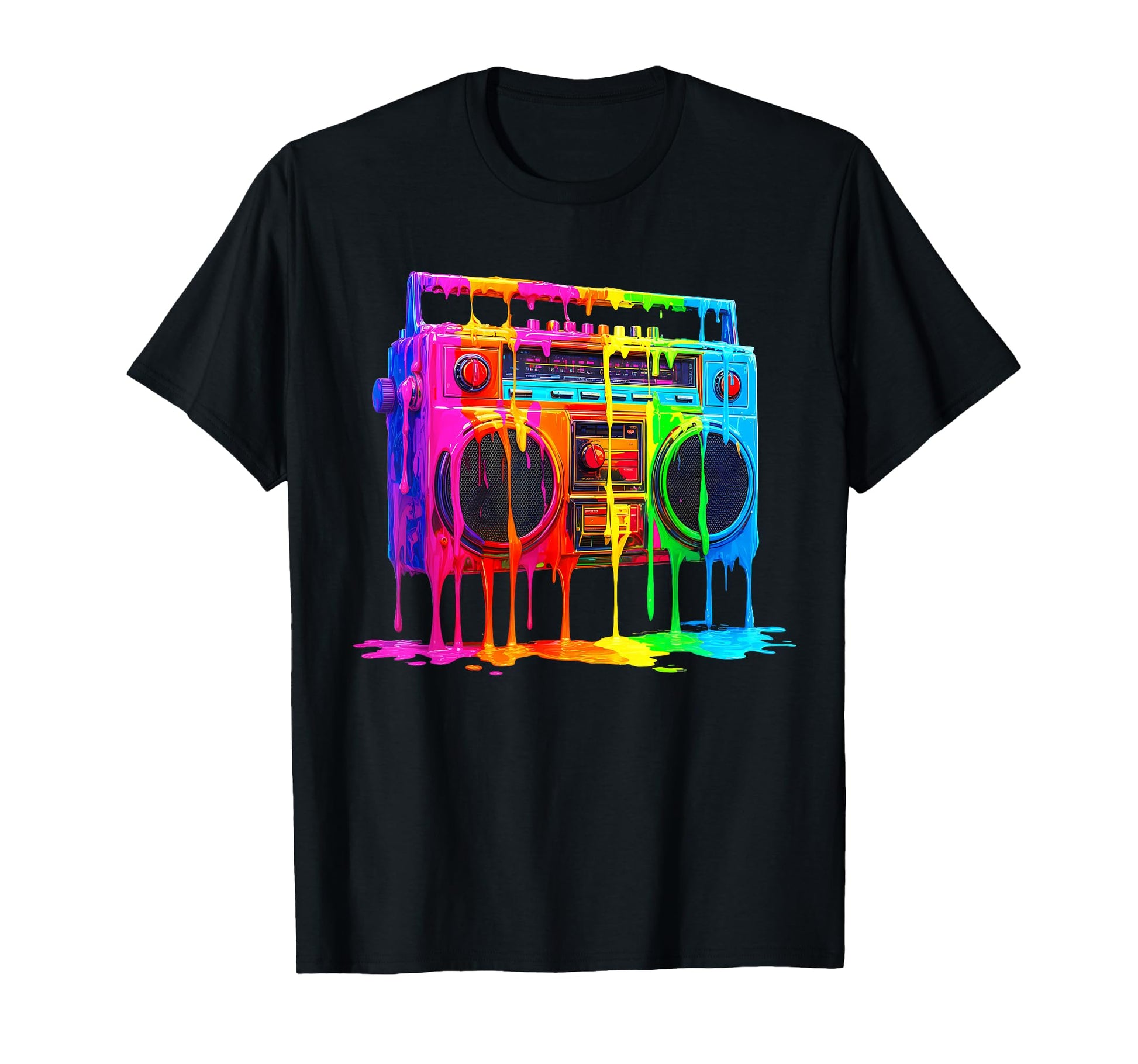 Dripping Paint Boombox Old School Music T-Shirt - Unique Graphic Unisex - T-Shirt, Sweatshirt, Hoodie