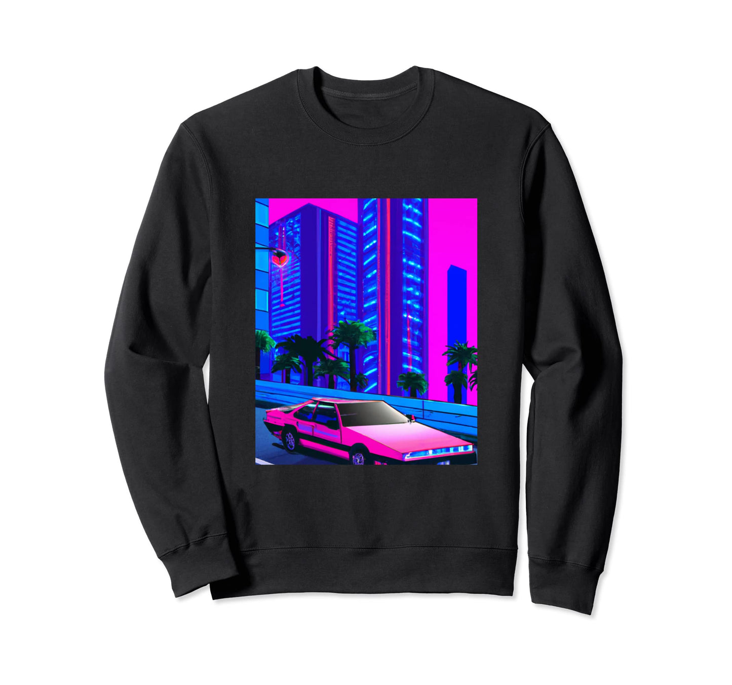 Vaporwave Aesthetic Synthwave City Sweatshirt - Graphic Print Men Women - T-Shirt, Sweatshirt, Hoodie