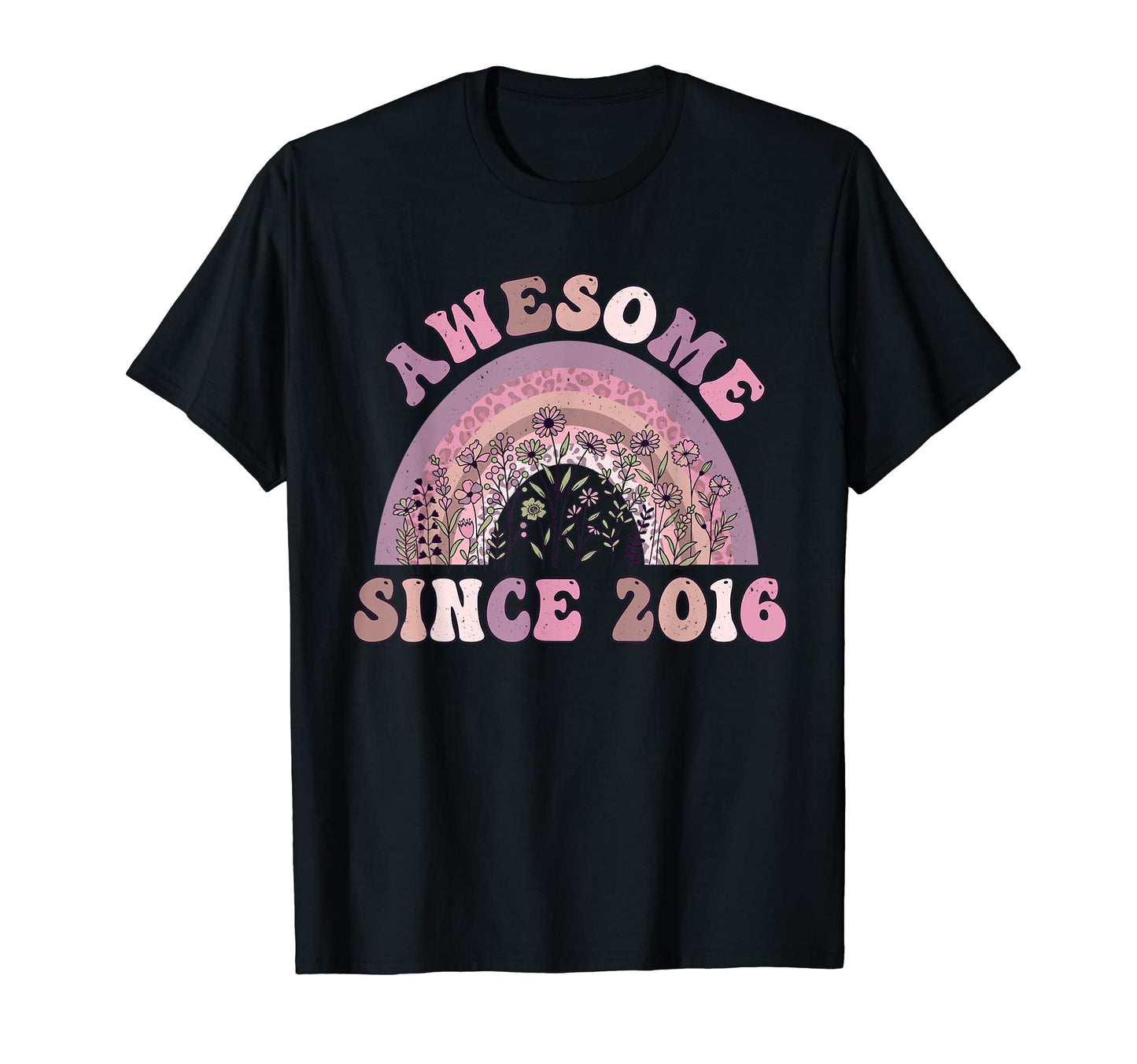Awesome Since 2016 Rainbow Flowers 7Th T-Shirt - Trendy Graphic Unisex - T-Shirt, Sweatshirt, Hoodie