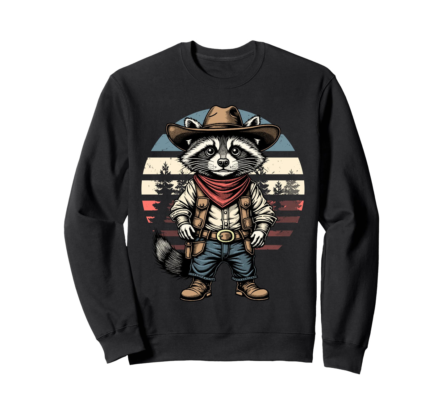 Funny Western Raccoon Wearing Sweatshirt - Fun Novelty Design for Adults - T-Shirt, Sweatshirt, Hoodie