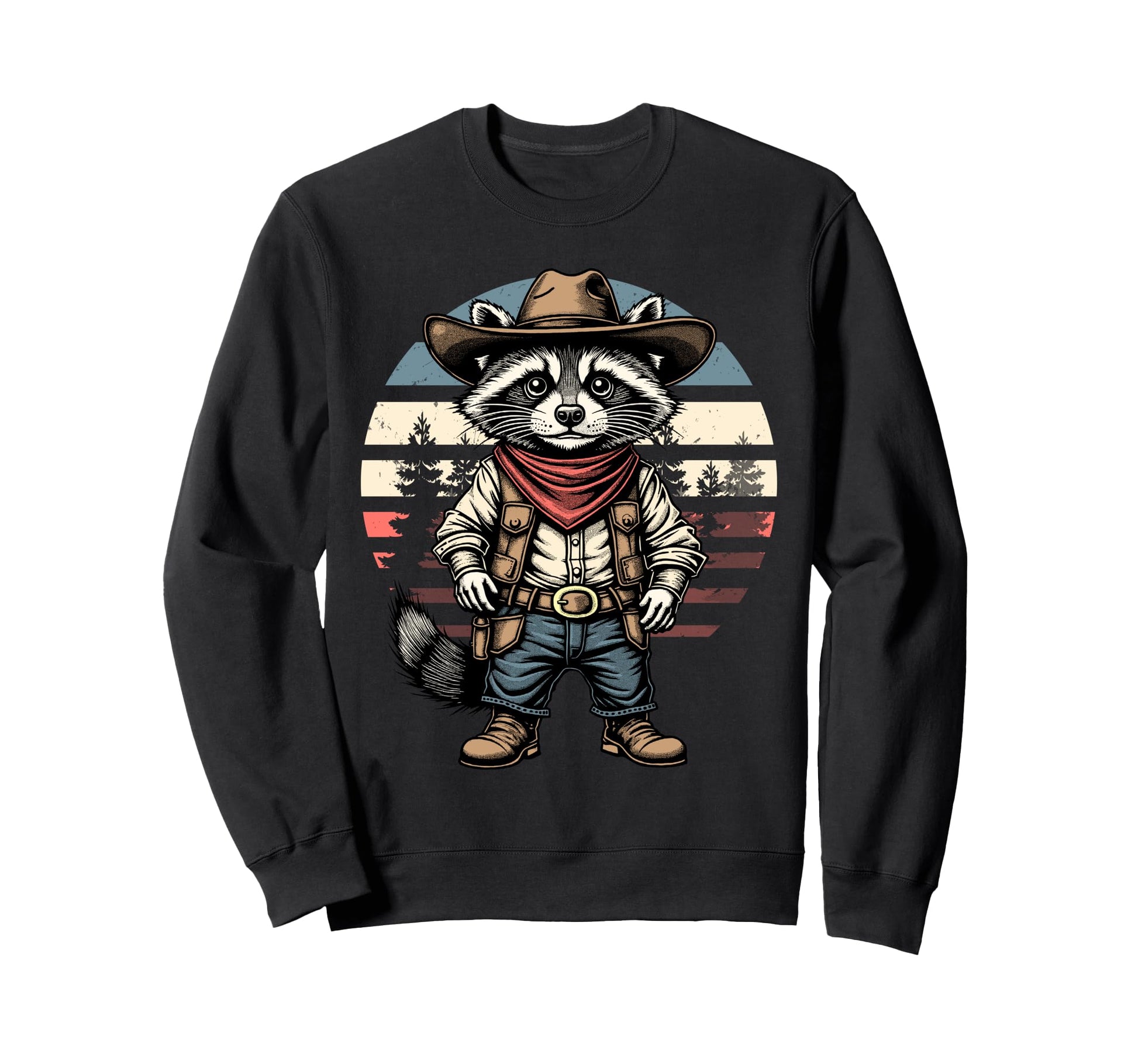 Funny Western Raccoon Wearing Sweatshirt - Fun Novelty Design for Adults - T-Shirt, Sweatshirt, Hoodie