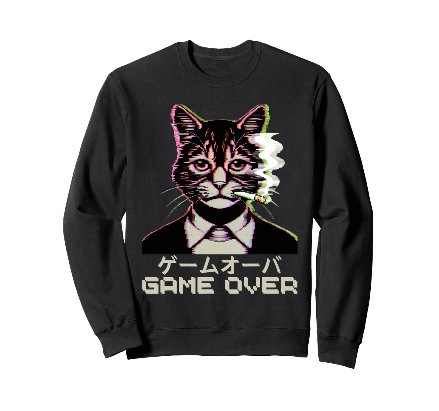 Japanese Vaporwave Cat Smoking Sweatshirt - Trendy Graphic Men Women - T-Shirt, Sweatshirt, Hoodie
