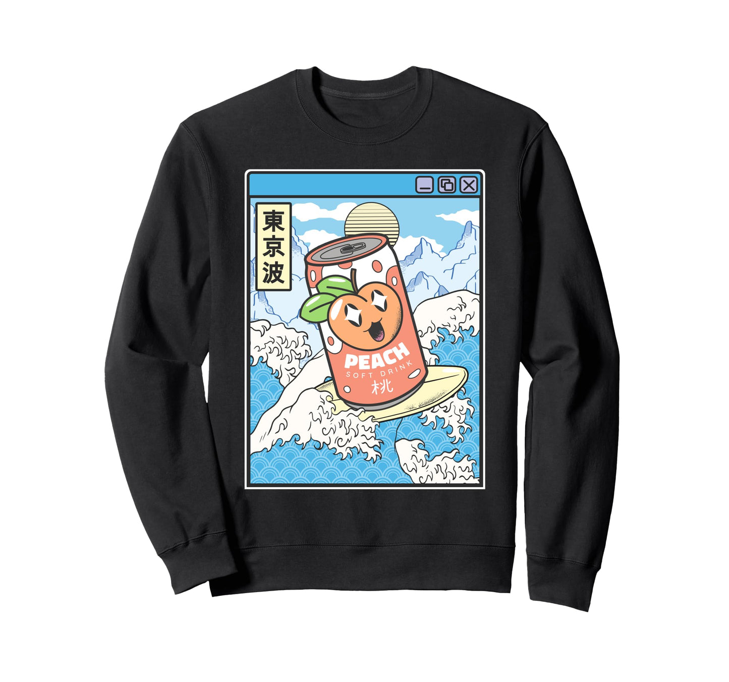 Surfing Peach Soda Japanese Sweatshirt - Casual Everyday Wear Men Women - T-Shirt, Sweatshirt, Hoodie