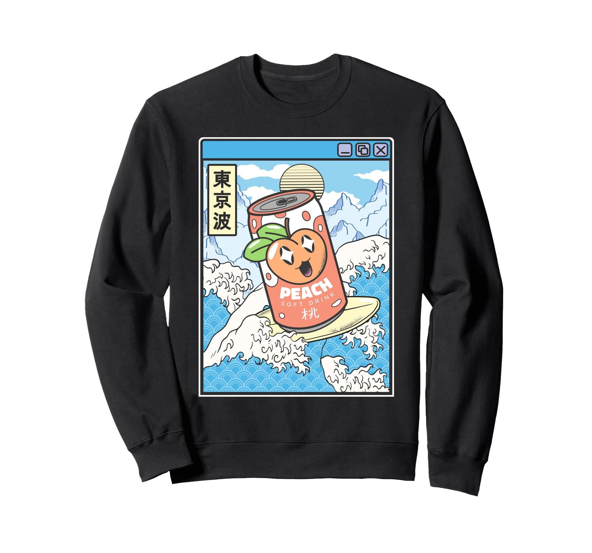 Surfing Peach Soda Japanese Sweatshirt - Casual Everyday Wear Men Women - T-Shirt, Sweatshirt, Hoodie