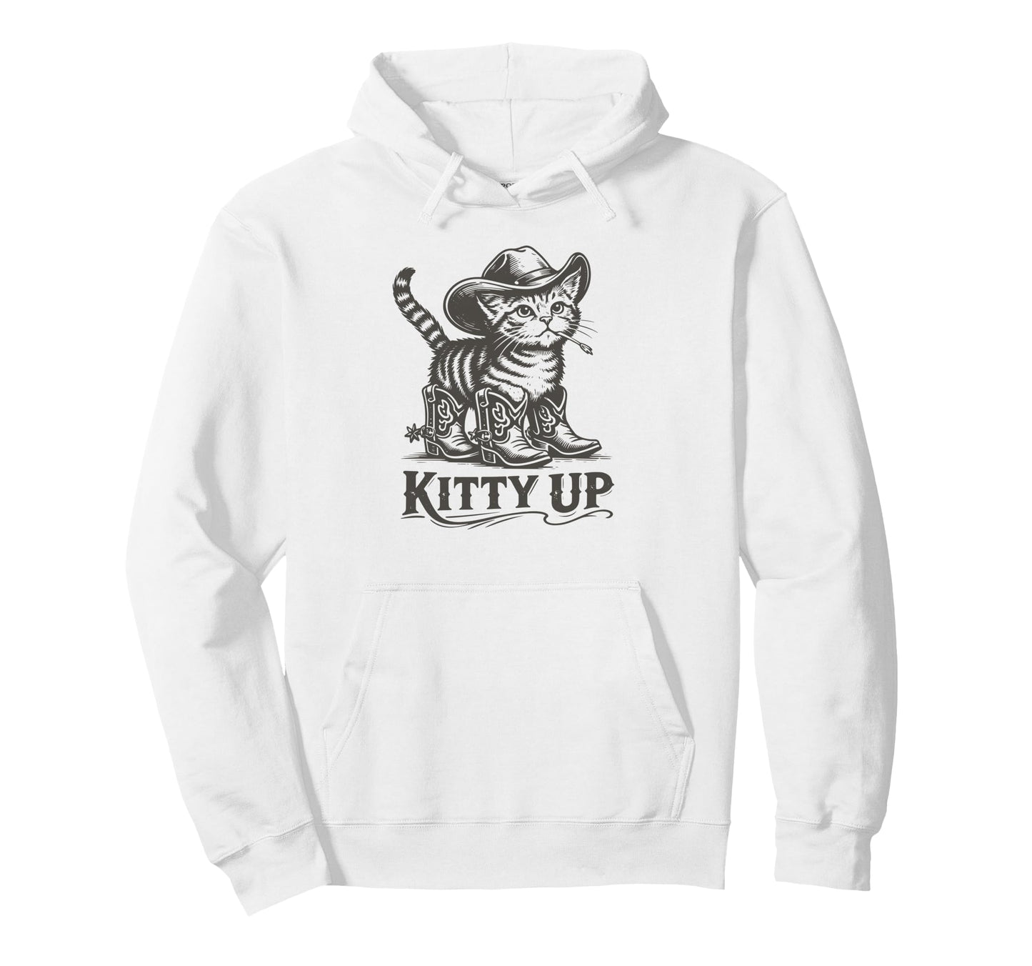 Kitty Up Funny Cat Cowboy Hat Boots Hoodie - Custom Art Print for Adults - T-Shirt, Sweatshirt, Hoodie