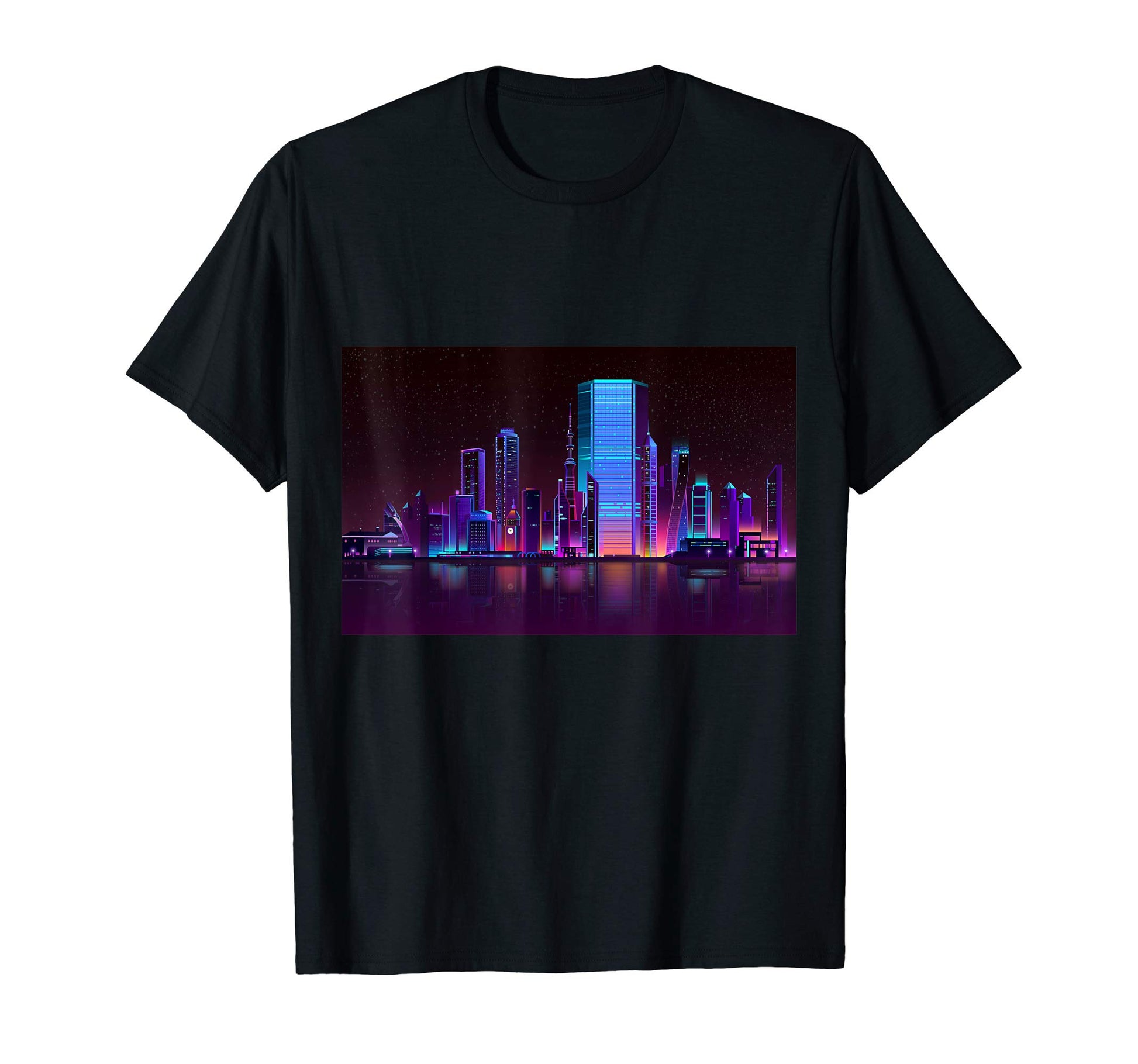 Cyberpunk Digital City Road Scene 80S T-Shirt - Custom Art Print Men Women - T-Shirt, Sweatshirt, Hoodie