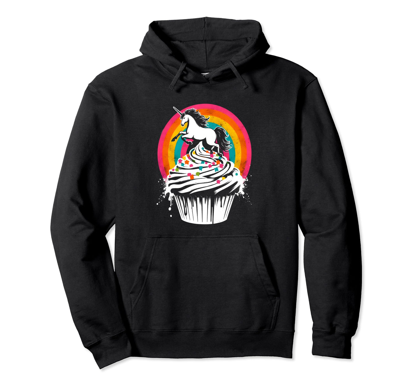 Unicorn And Cupcakes Colorful Rainbow Hoodie - Unique Graphic Unisex - T-Shirt, Sweatshirt, Hoodie