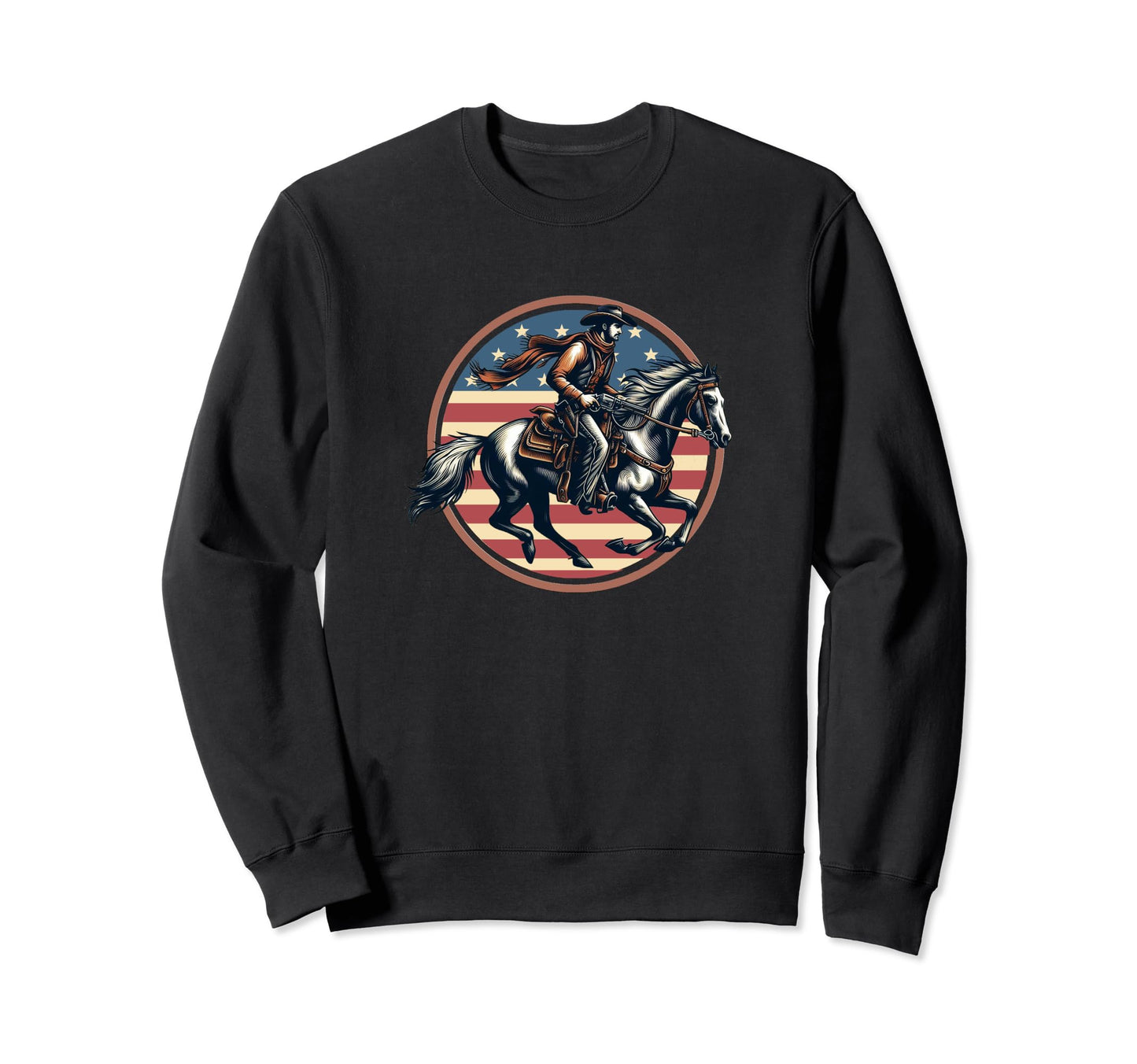Cowboy Horse American Flag Old Sweatshirt - Custom Art Print for Adults - T-Shirt, Sweatshirt, Hoodie