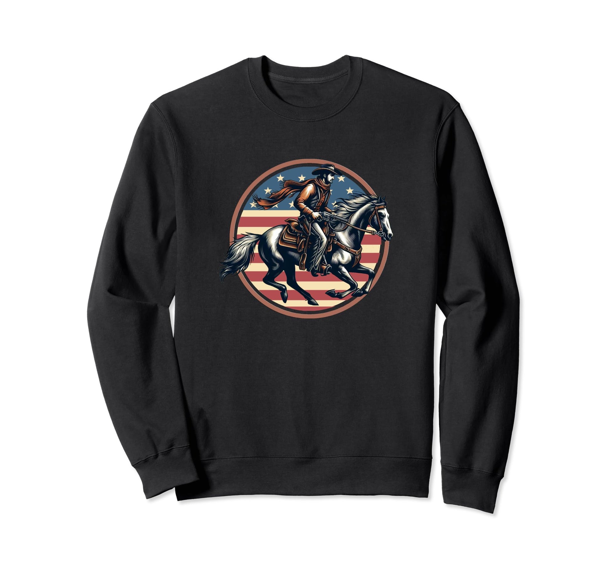 Cowboy Horse American Flag Old Sweatshirt - Custom Art Print for Adults - T-Shirt, Sweatshirt, Hoodie