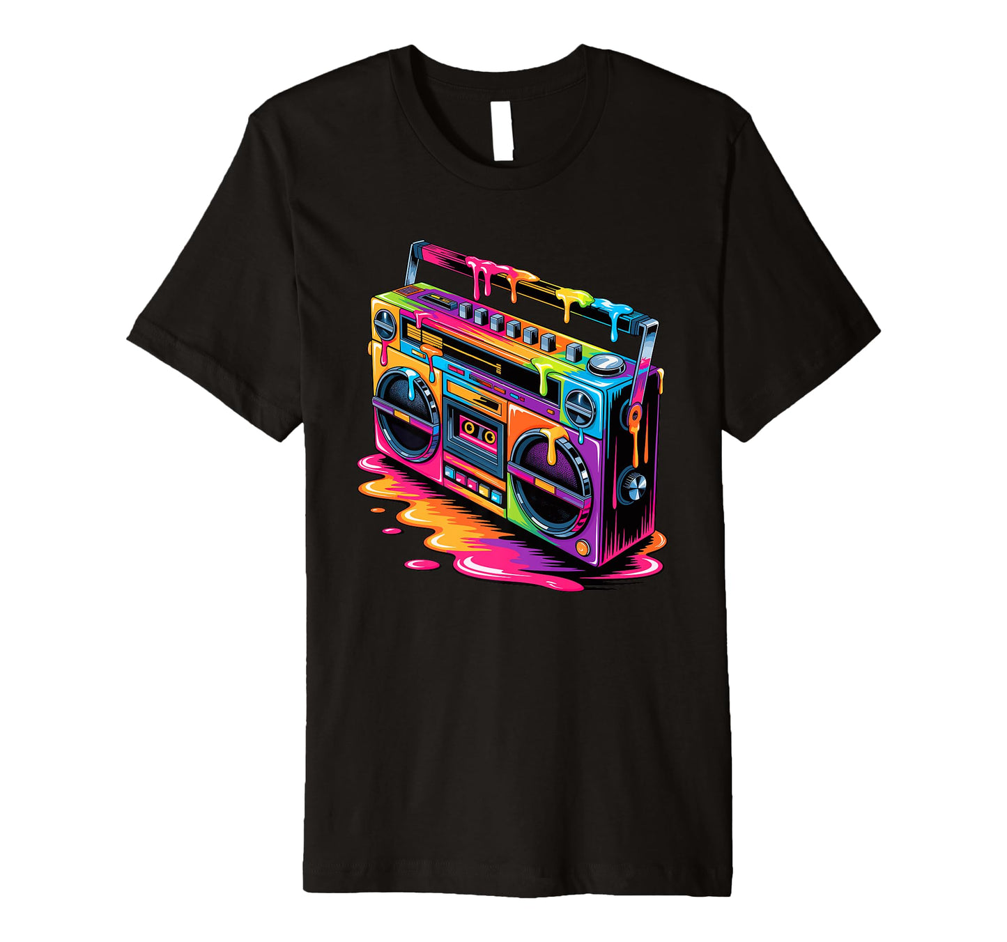Dripping Paint Boombox Old School 80S T-Shirt - Novelty Apparel for Adults - T-Shirt, Sweatshirt, Hoodie