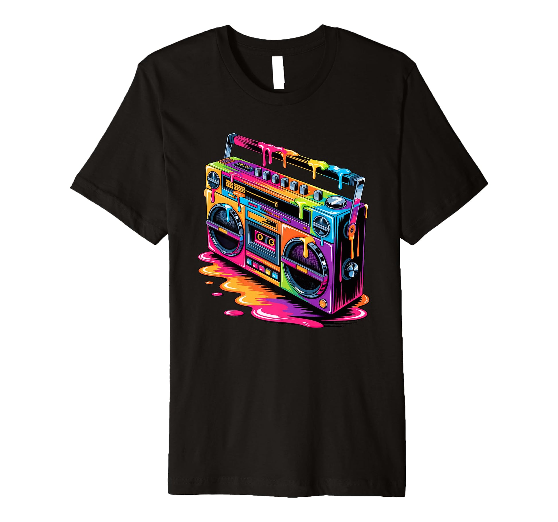 Dripping Paint Boombox Old School 80S T-Shirt - Novelty Apparel for Adults - T-Shirt, Sweatshirt, Hoodie