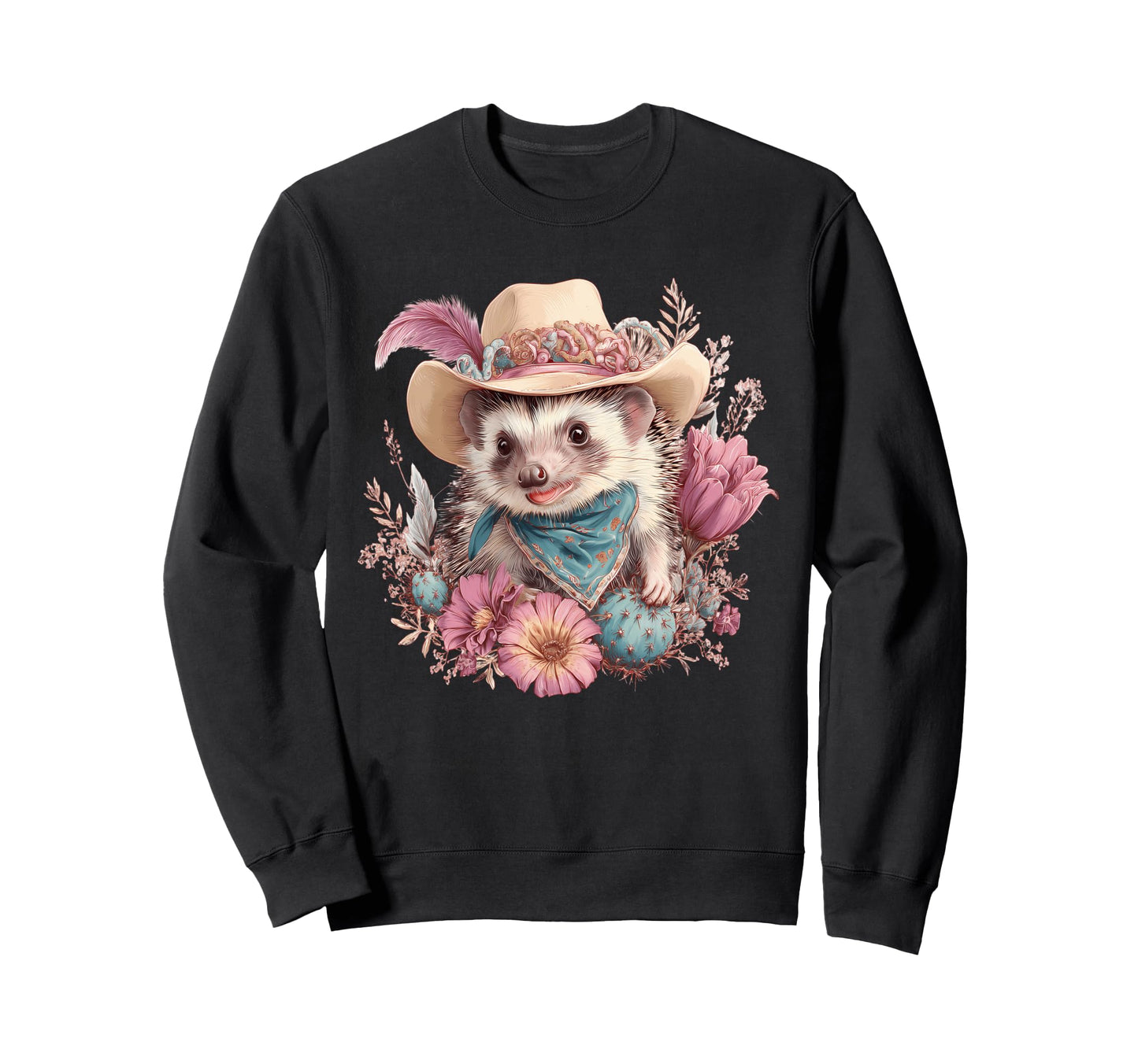 Country Cowboy Hedgehog Rodeo Sweatshirt - Aesthetic Graphic for Adults - T-Shirt, Sweatshirt, Hoodie