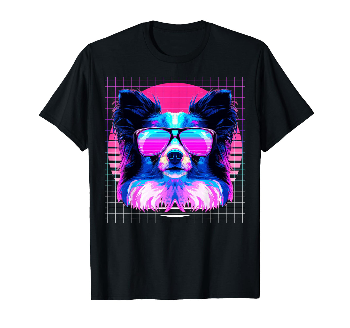 Papillon Sunglasses Dog Vaporwave T-Shirt - Streetwear Style Unisex - T-Shirt, Sweatshirt, Hoodie