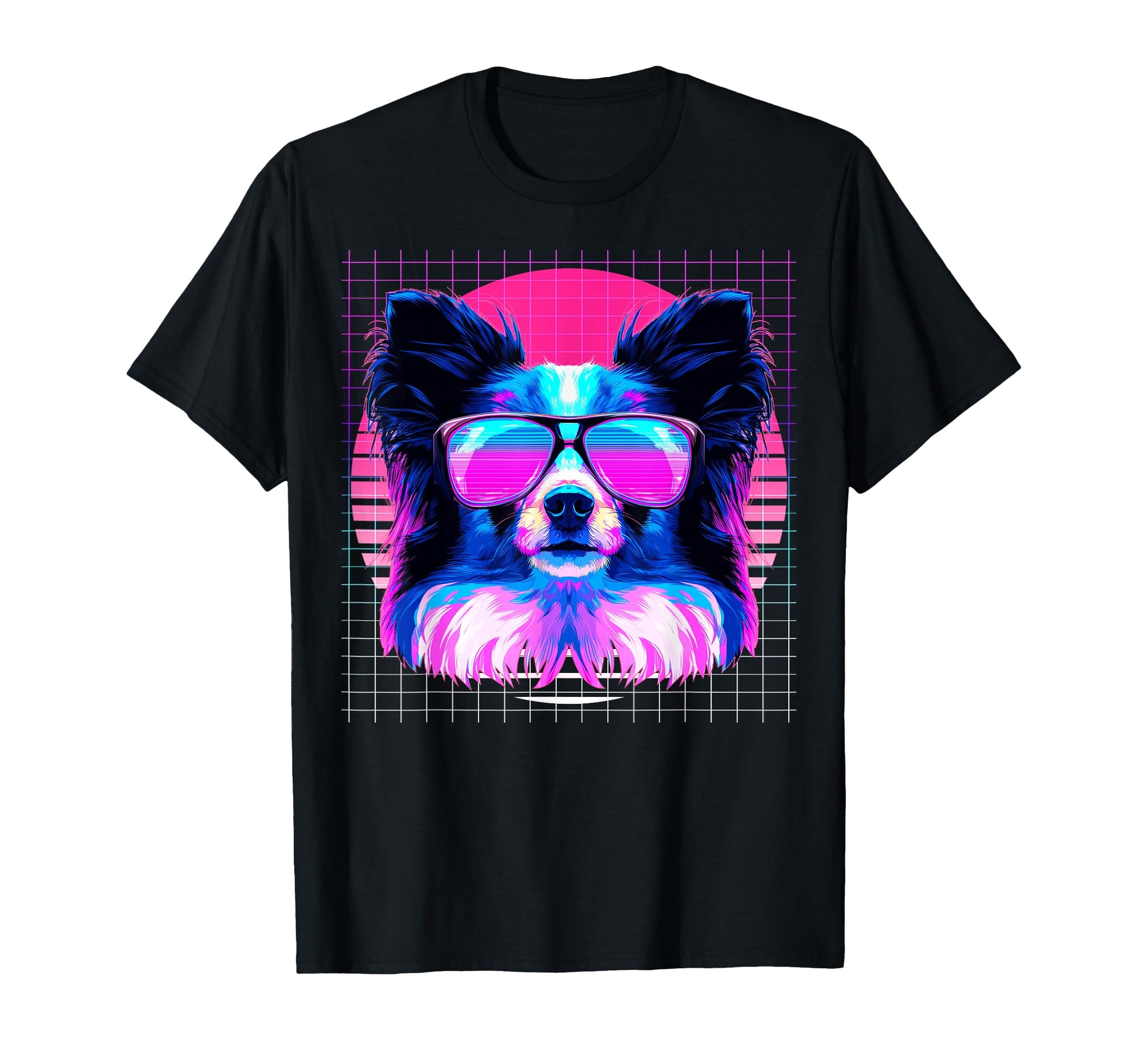 Papillon Sunglasses Dog Vaporwave T-Shirt - Streetwear Style Unisex - T-Shirt, Sweatshirt, Hoodie