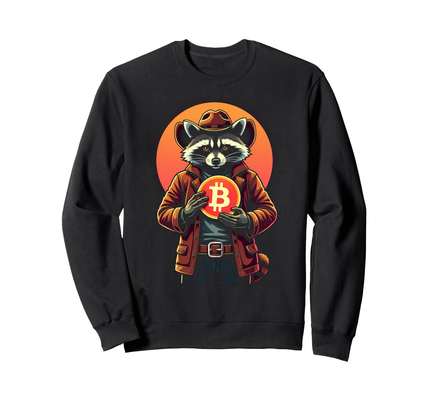 Raccoon Cowboy Bitcoin Logo Hodl Btc Sweatshirt - Trendy Graphic Unisex - T-Shirt, Sweatshirt, Hoodie