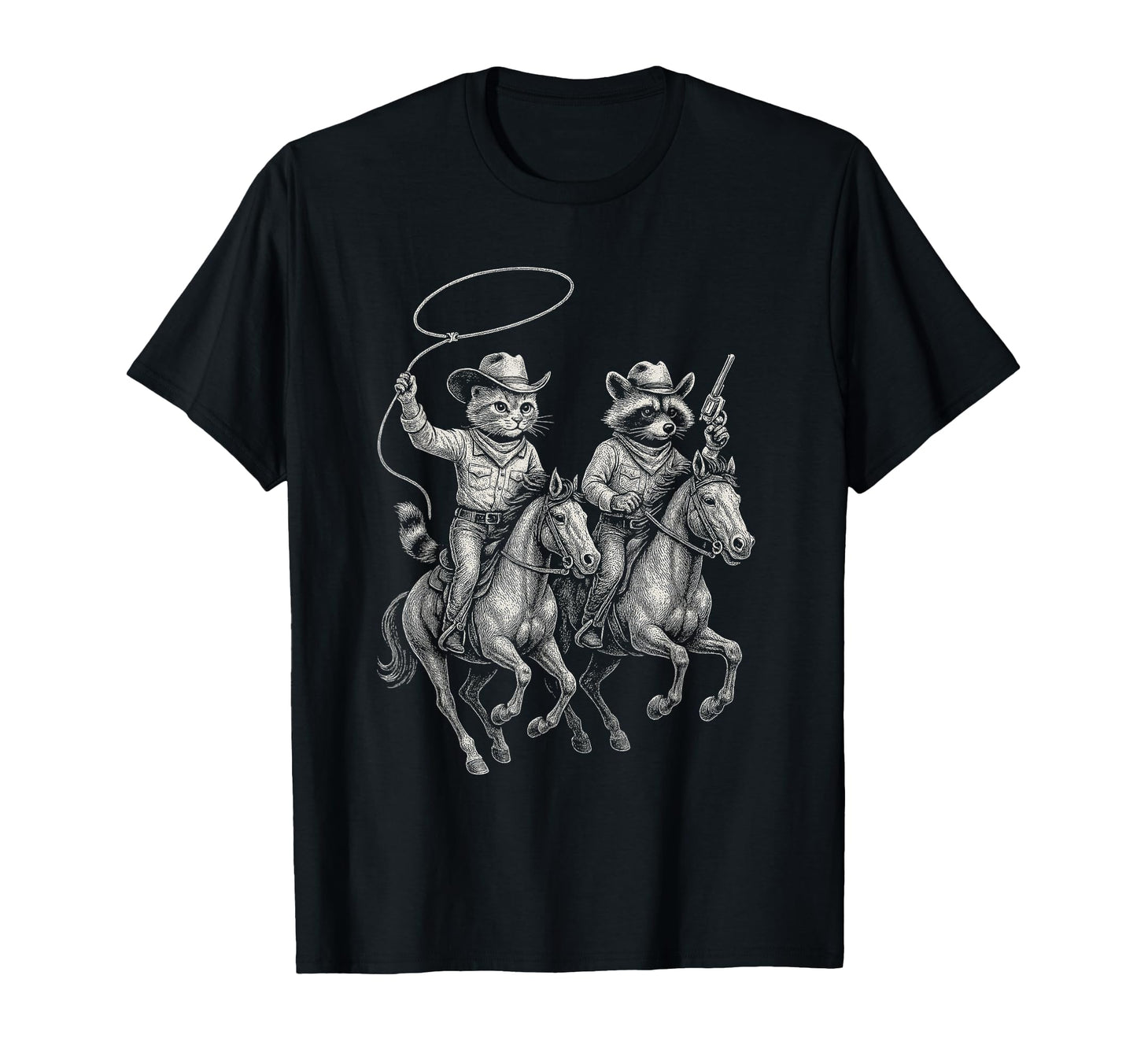 Raccoon Cowboy Cat Western Country T-Shirt - Trendy Graphic Unisex - T-Shirt, Sweatshirt, Hoodie