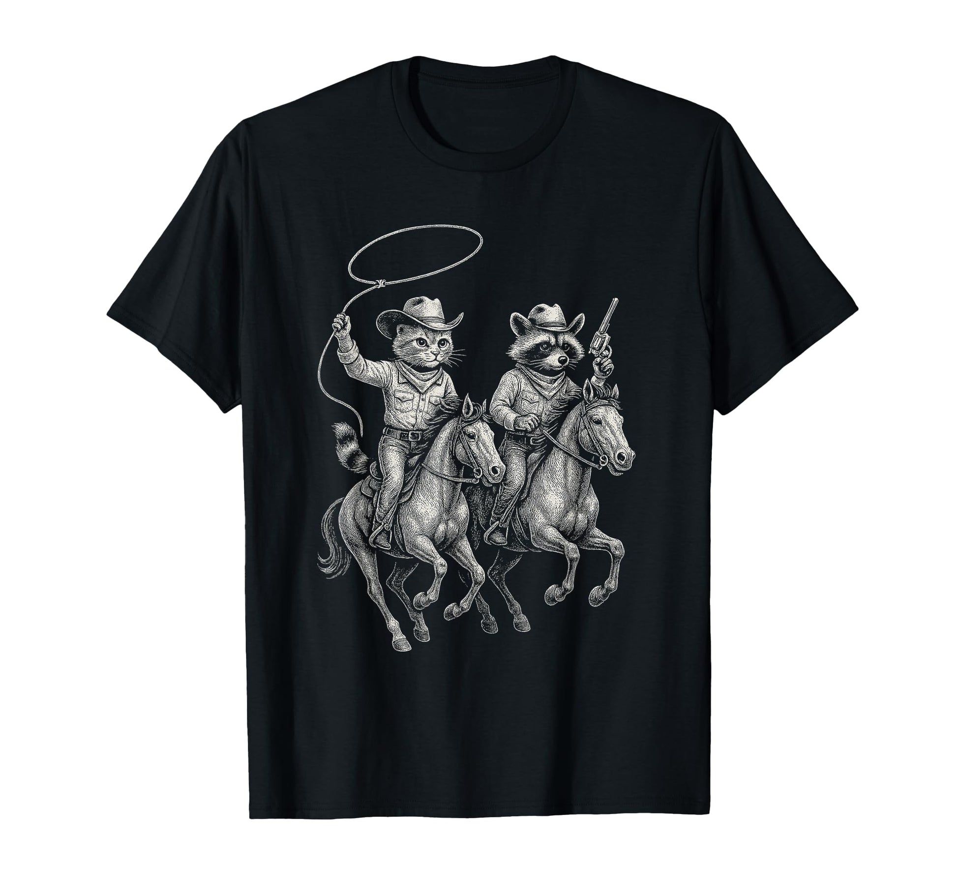 Raccoon Cowboy Cat Western Country T-Shirt - Trendy Graphic Unisex - T-Shirt, Sweatshirt, Hoodie