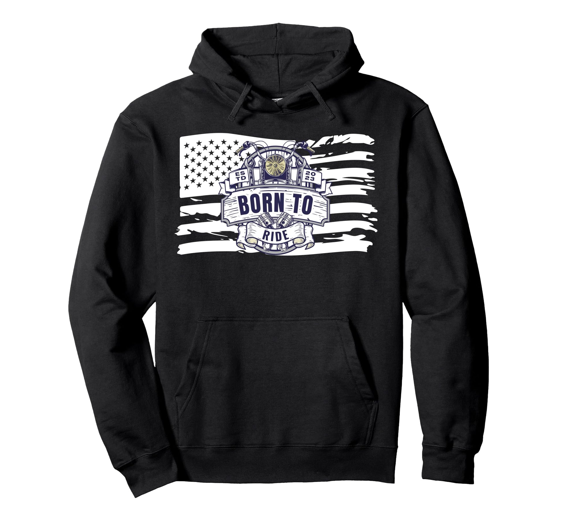 Us Flag American Motorcycle Biker Hoodie - Minimalist Print Men Women - T-Shirt, Sweatshirt, Hoodie