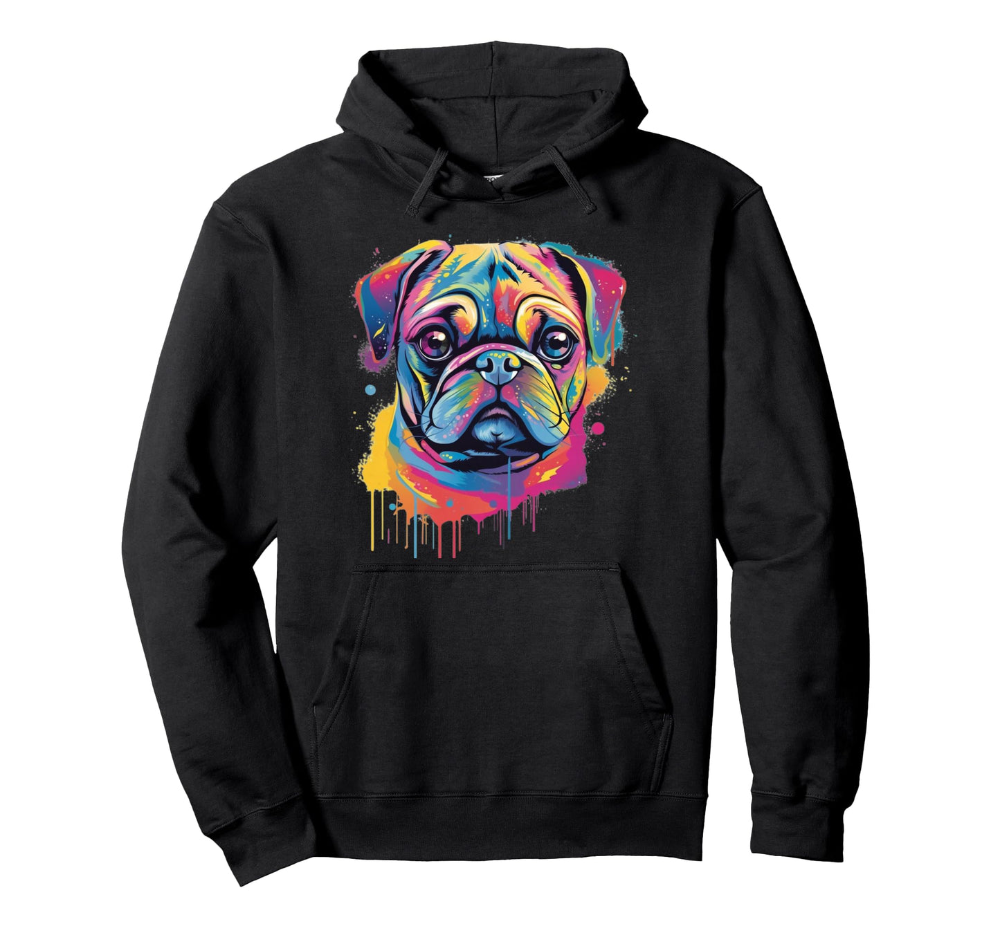 Pop Art Pug Dog Colorful Rainbow Paint Hoodie - Unique Graphic Men Women - T-Shirt, Sweatshirt, Hoodie