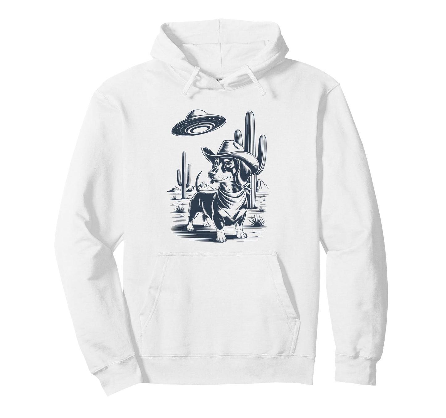 Cowboy Dachshund Ufo Funny Western Dog Hoodie - Custom Art Print Unisex - T-Shirt, Sweatshirt, Hoodie