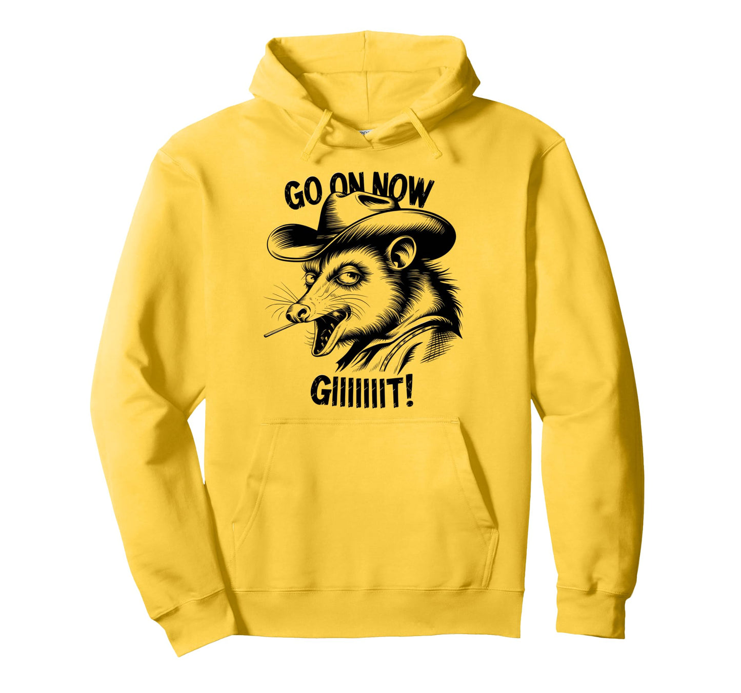 Go Now Git Cowboy Opossum Country Western Hoodie - Custom Art Print Unisex - T-Shirt, Sweatshirt, Hoodie