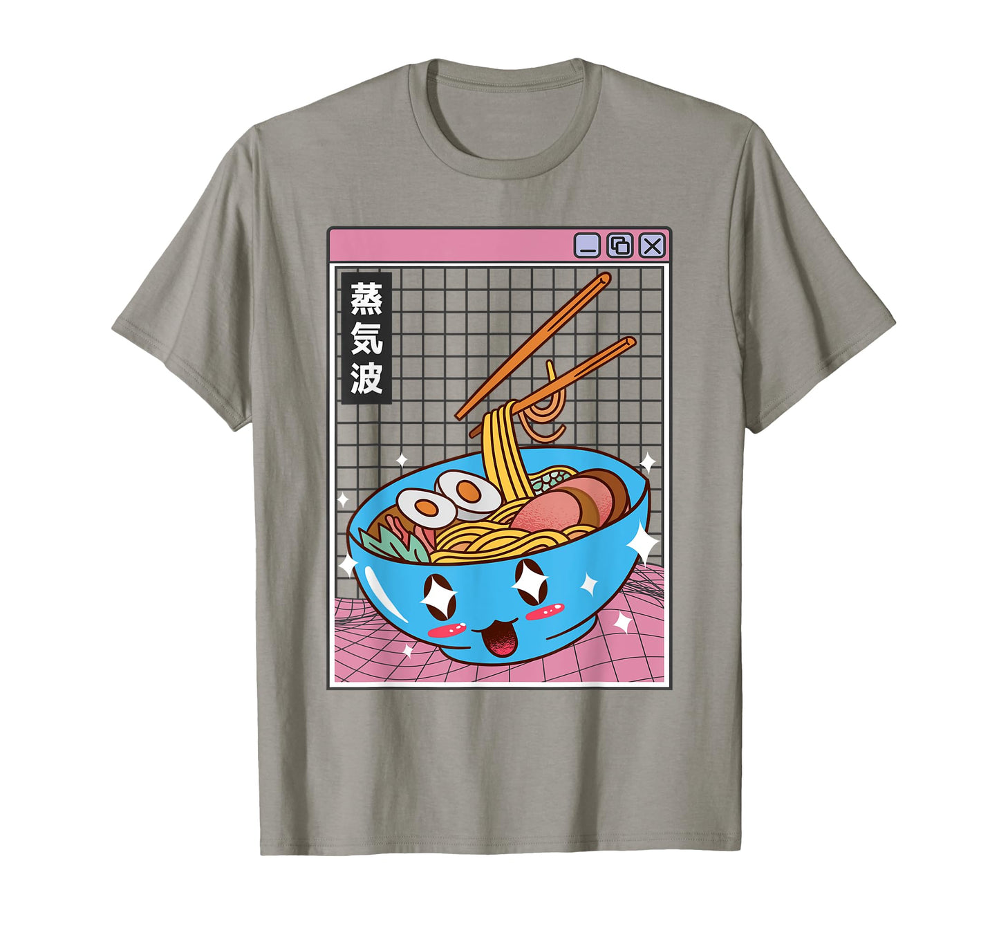 Ramen Noodles Bowl Kawaii Grid Vaporwave T-Shirt - Custom Art Print Unisex - T-Shirt, Sweatshirt, Hoodie
