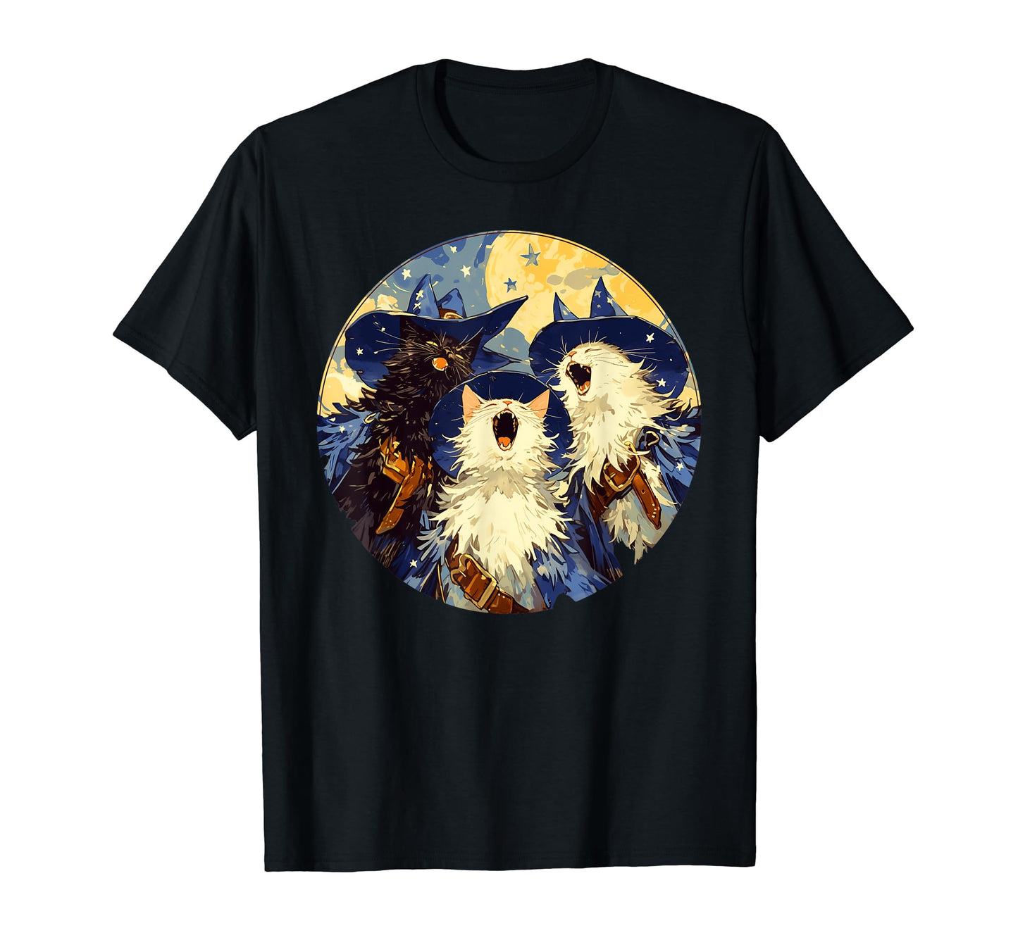 Cat Howling Moon Cowboy Funny T-Shirt - Minimalist Print for Adults - T-Shirt, Sweatshirt, Hoodie