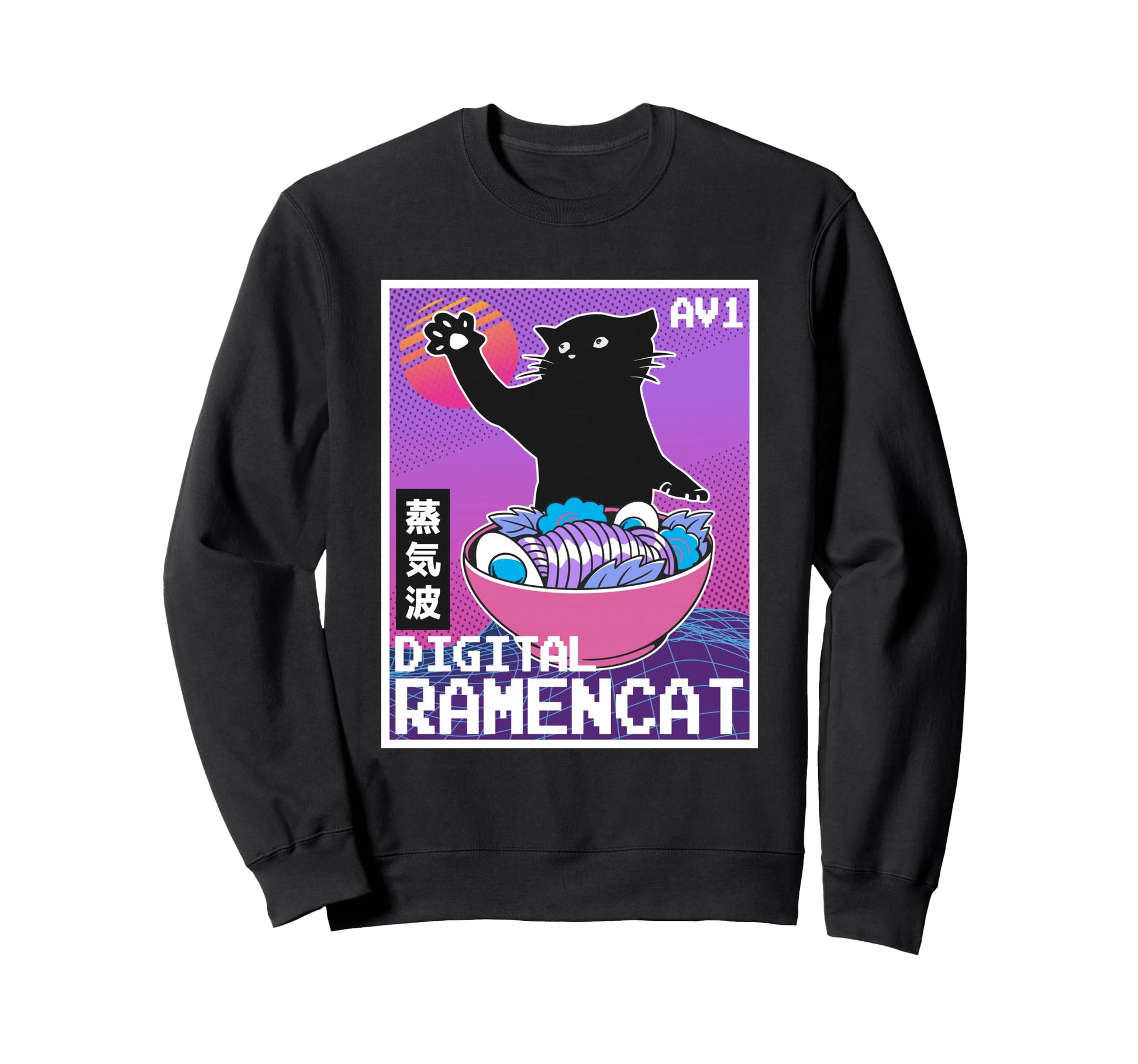 Digital Ramencat 90S Synthwave Sweatshirt - Fun Novelty Design for Adults - T-Shirt, Sweatshirt, Hoodie