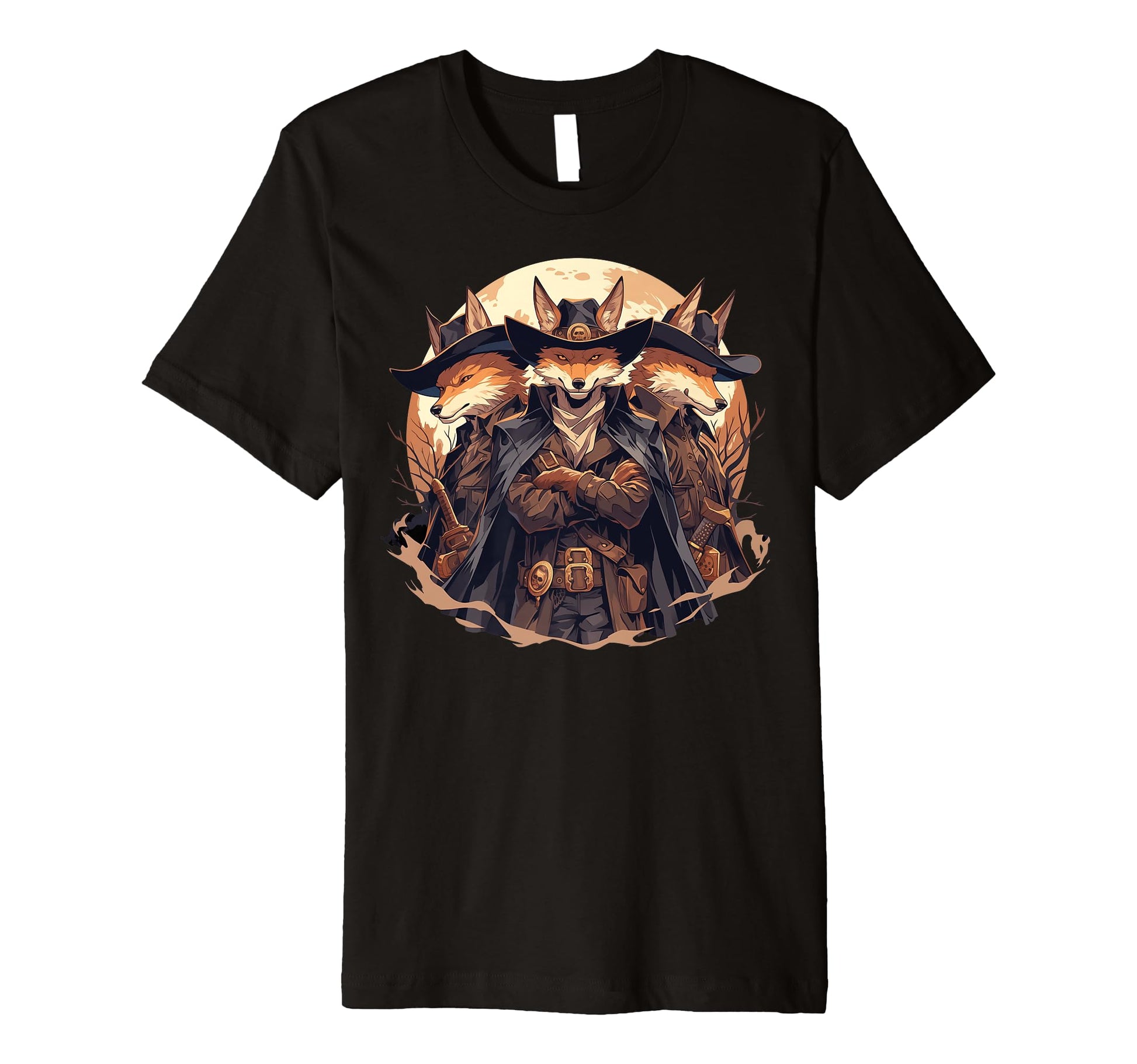 Fox Howling Moon Cowboy Funny T-Shirt - Streetwear Style for Adults - T-Shirt, Sweatshirt, Hoodie