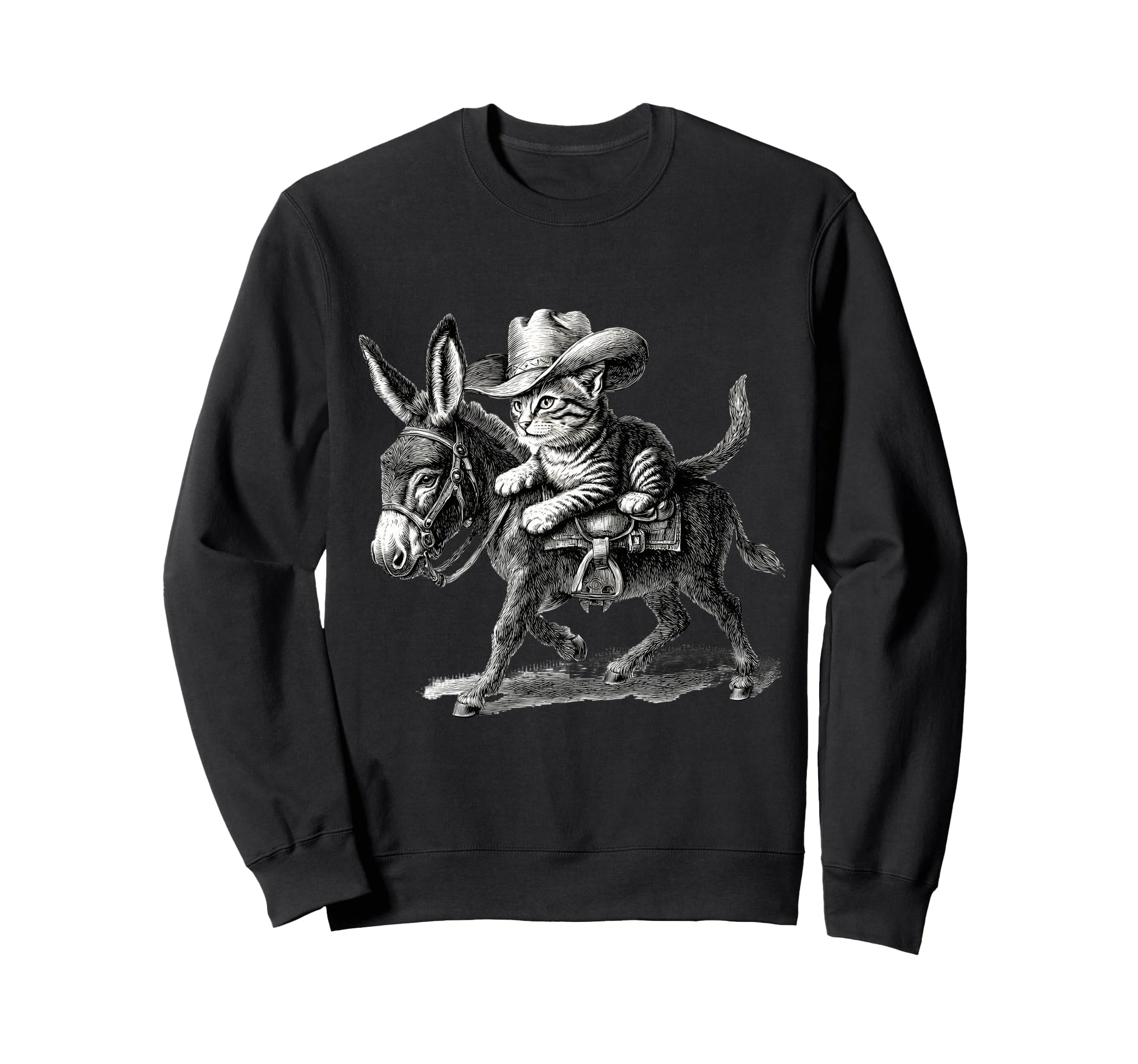 Cat Cowboy Western Country Cowgirl Sweatshirt - Minimalist Print Men Women - T-Shirt, Sweatshirt, Hoodie