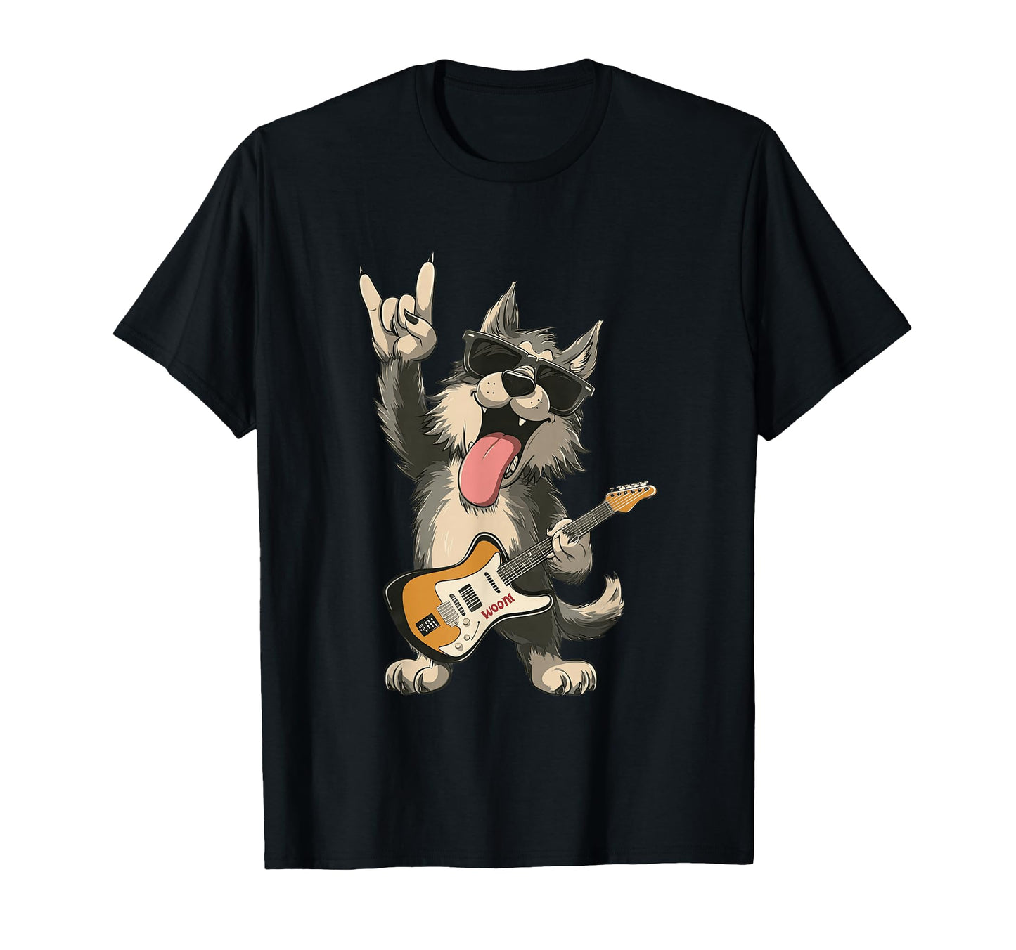 Funny Wolf Cartoon Guitar Player T-Shirt - Aesthetic Graphic Men Women - T-Shirt, Sweatshirt, Hoodie