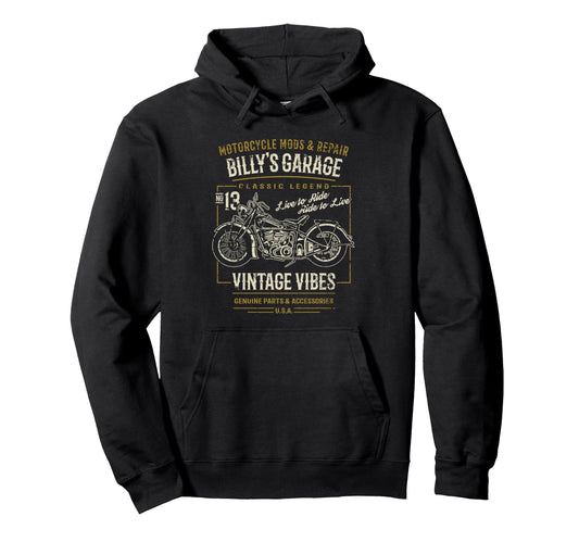 Billys Garage Motorcycle Hoodie - Casual Everyday Wear Unisex - T-Shirt, Sweatshirt, Hoodie