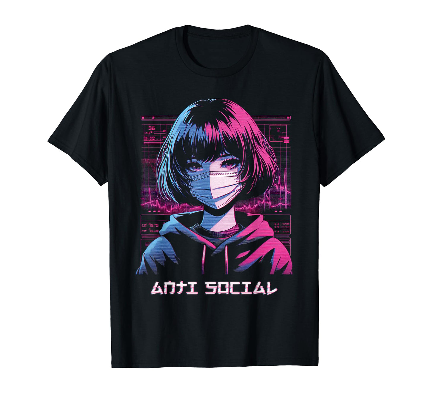 Anime Anti Social Vaporwave Aesthetic T-Shirt - Graphic Print Men Women - T-Shirt, Sweatshirt, Hoodie