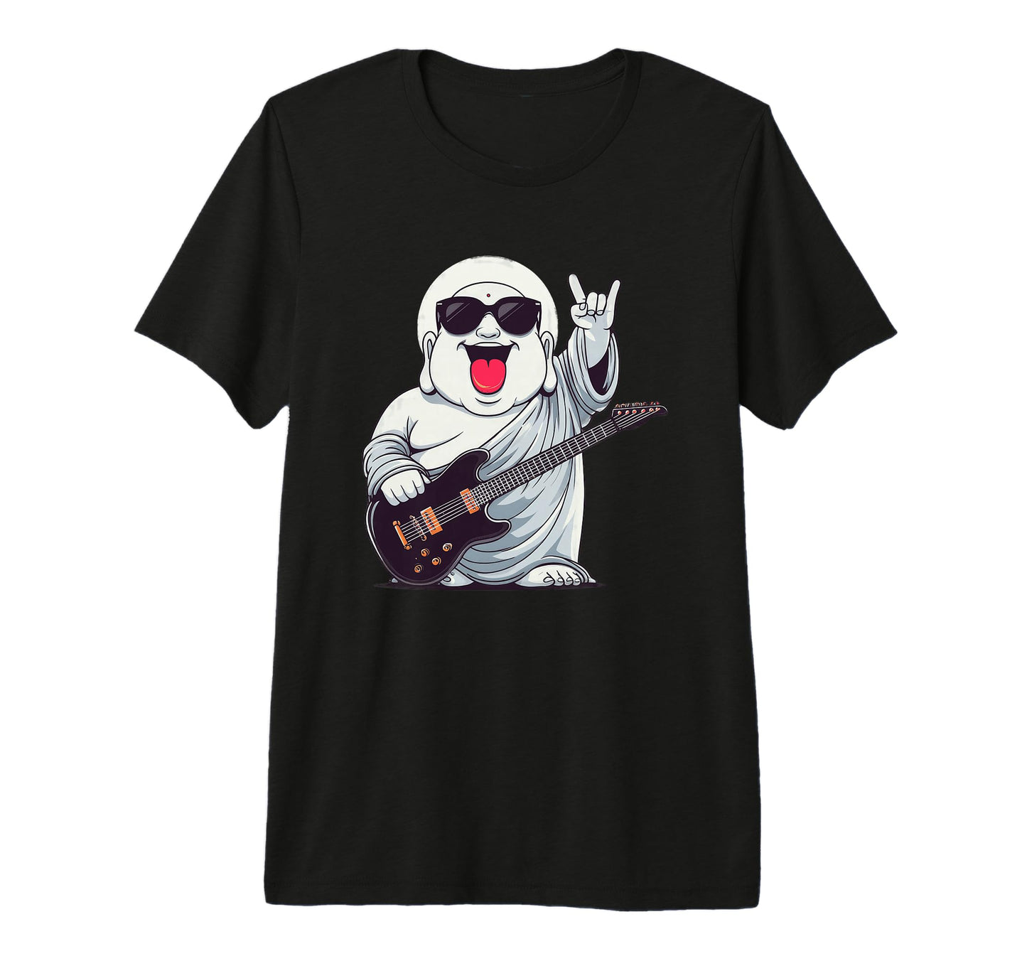 Funny Buddha Rock Music Guitar Player T-Shirt - Minimalist Print Unisex - T-Shirt, Sweatshirt, Hoodie
