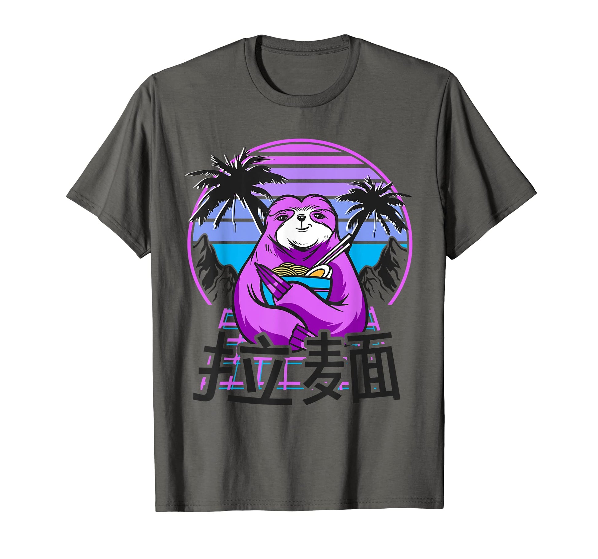 Ramen Sloth 90S Retrowave Sunset 80S T-Shirt - Custom Art Print Men Women - T-Shirt, Sweatshirt, Hoodie