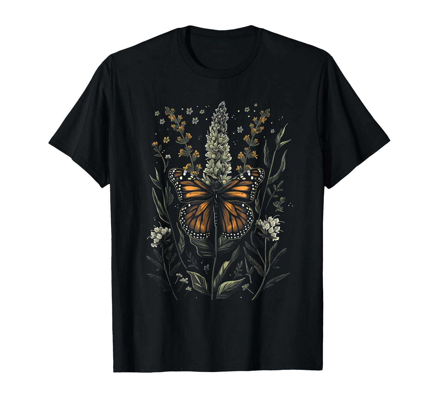 Monarch Butterfly Floral Sage Flower T-Shirt - Minimalist Print Unisex - T-Shirt, Sweatshirt, Hoodie