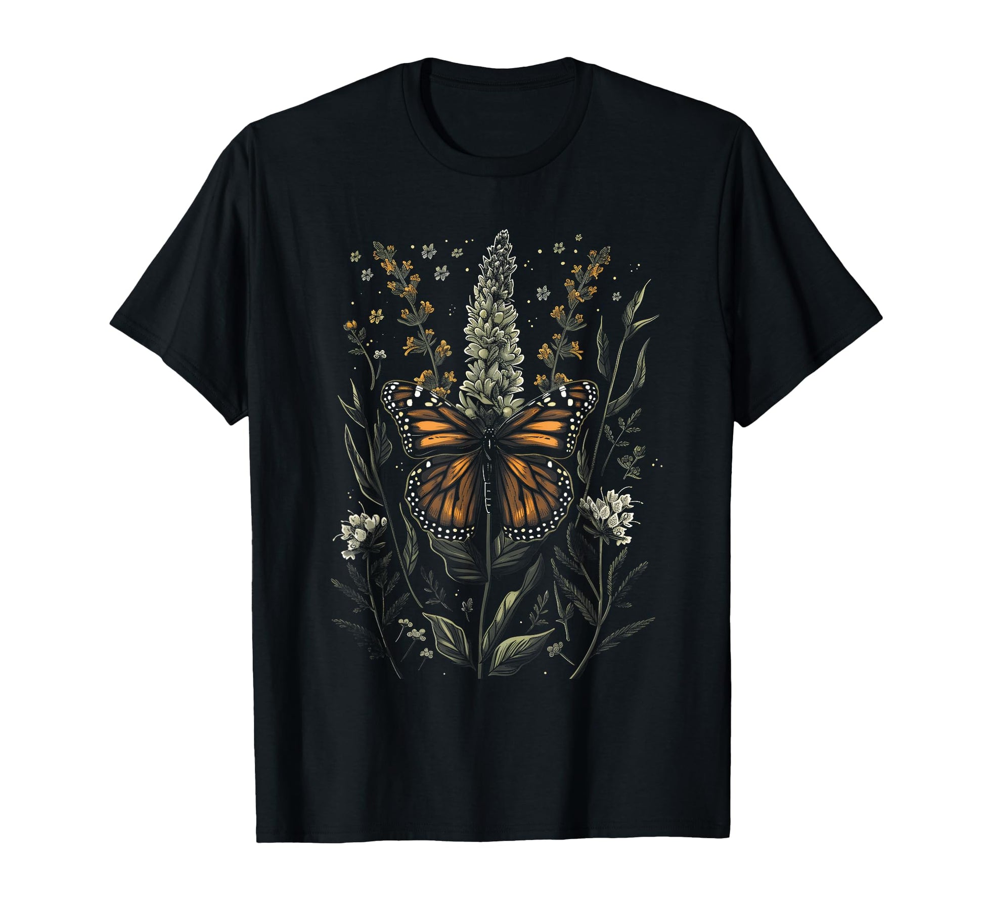 Monarch Butterfly Floral Sage Flower T-Shirt - Minimalist Print Unisex - T-Shirt, Sweatshirt, Hoodie