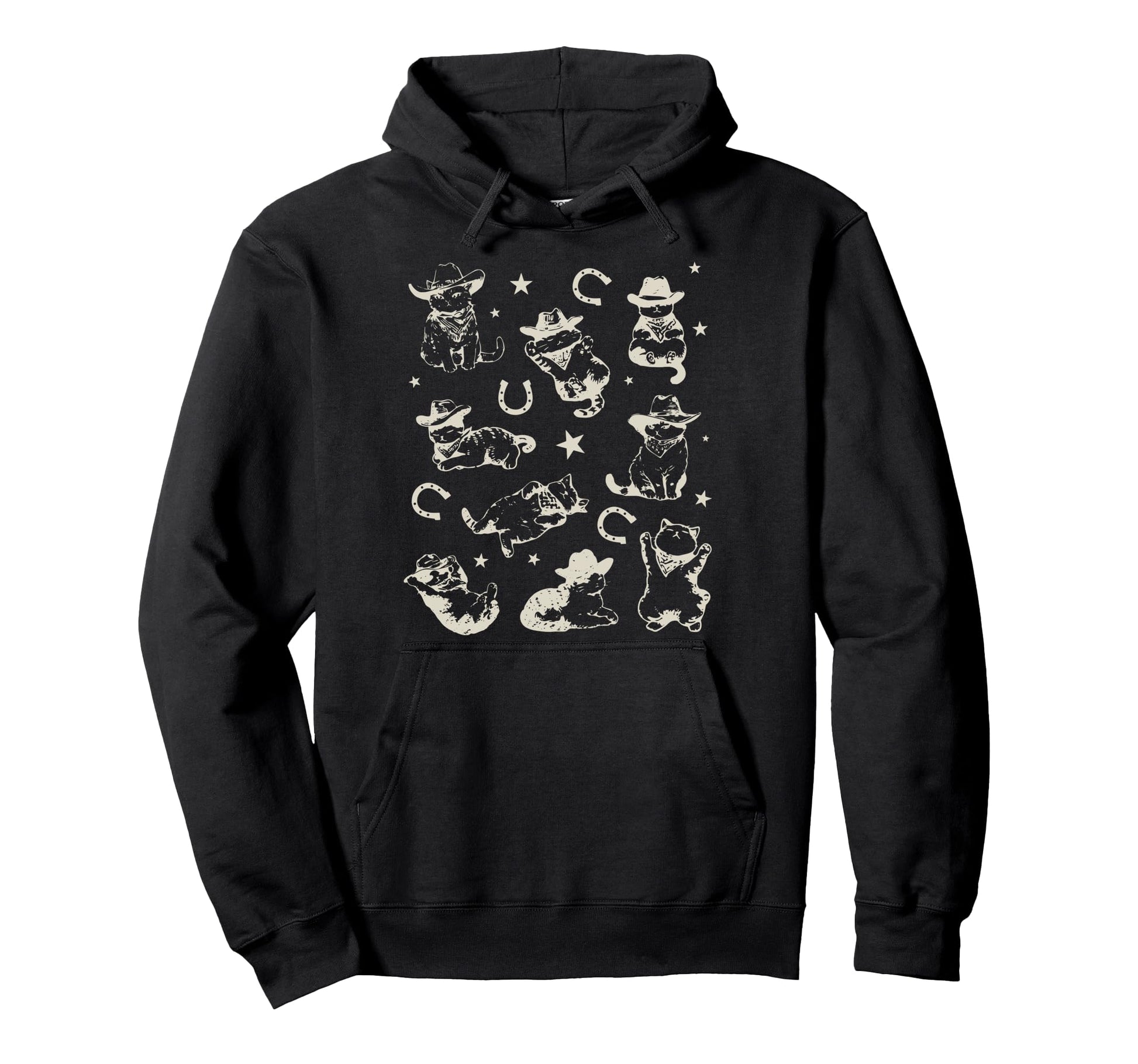 90S Cowboy Cats Horseshoe Kittens Hoodie - Aesthetic Graphic for Adults - T-Shirt, Sweatshirt, Hoodie