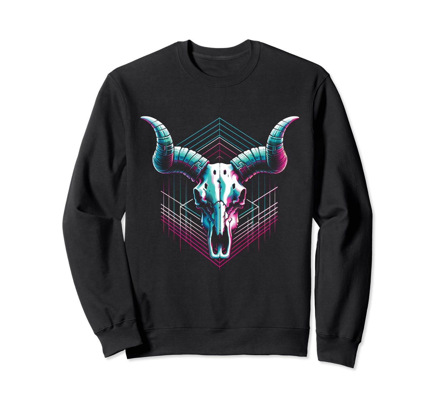 Longhorn Cow Skull Vaporwave Cattle Sweatshirt - Aesthetic Graphic Unisex - T-Shirt, Sweatshirt, Hoodie