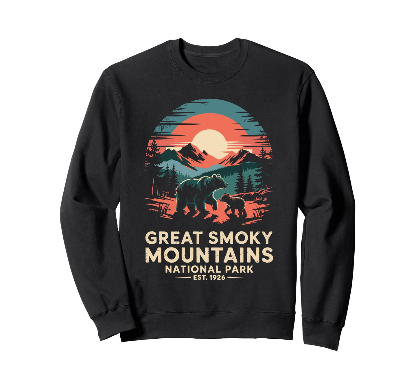 Great Smoky Mountains Bear Sunset Sweatshirt - Custom Art Print Men Women - T-Shirt, Sweatshirt, Hoodie