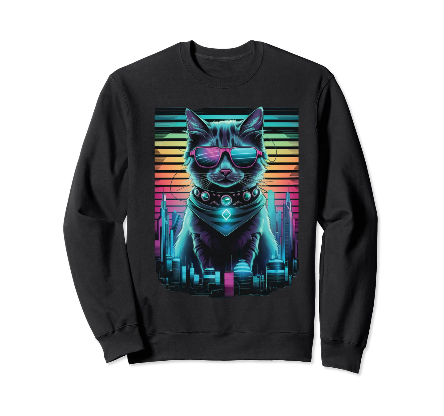 Vaporwave Cat Aesthetic Synthwave Cat Sweatshirt - Unique Graphic Unisex - T-Shirt, Sweatshirt, Hoodie