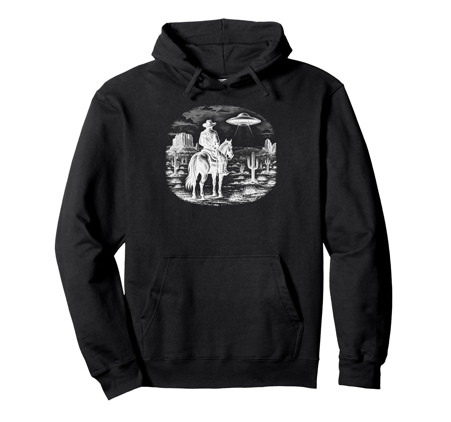 Horse Lover Ufo Western Cowboy Horse Hoodie - Fun Novelty Design Men Women - T-Shirt, Sweatshirt, Hoodie