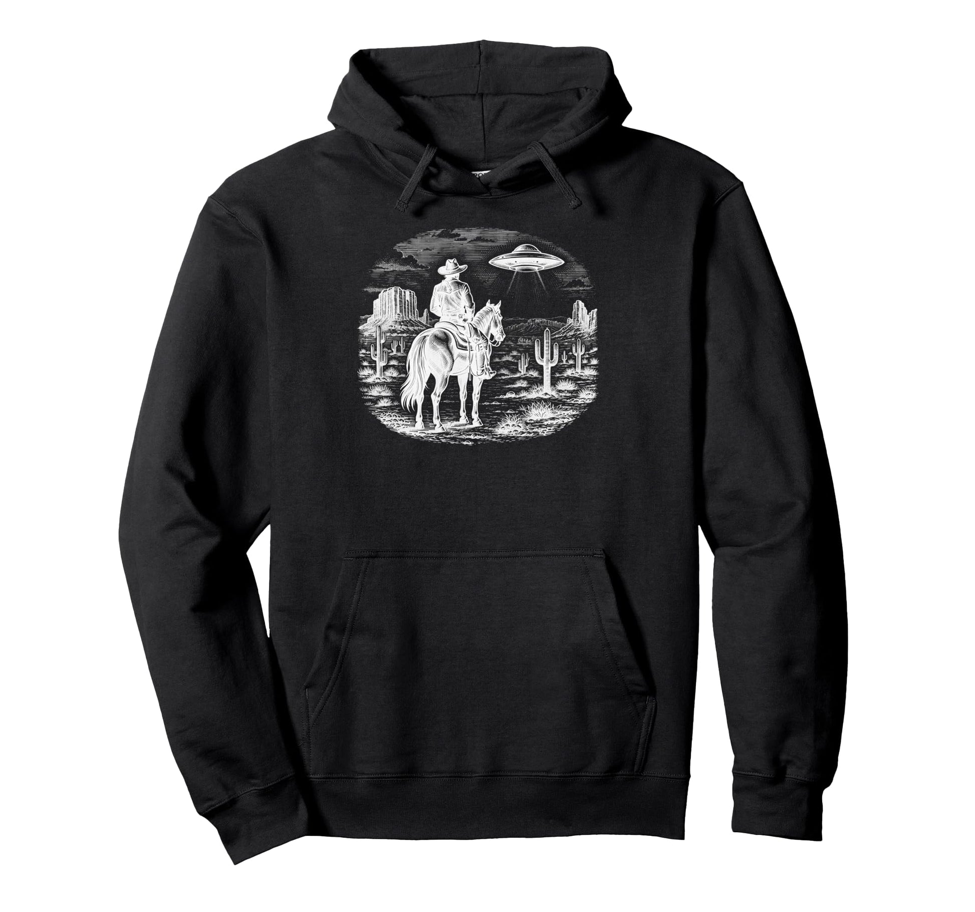 Horse Lover Ufo Western Cowboy Horse Hoodie - Fun Novelty Design Men Women - T-Shirt, Sweatshirt, Hoodie
