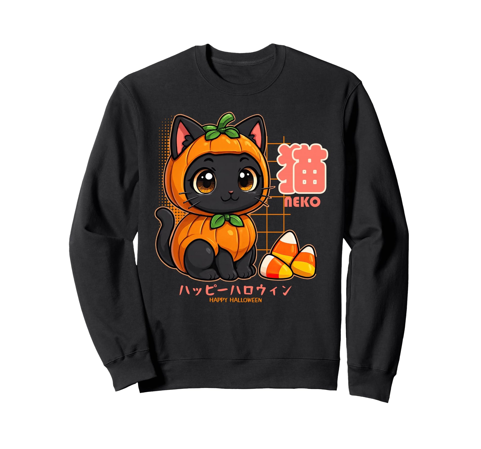 Kawaii Chibi Pumpkin Cat Japanese Sweatshirt - Streetwear Style Unisex - T-Shirt, Sweatshirt, Hoodie