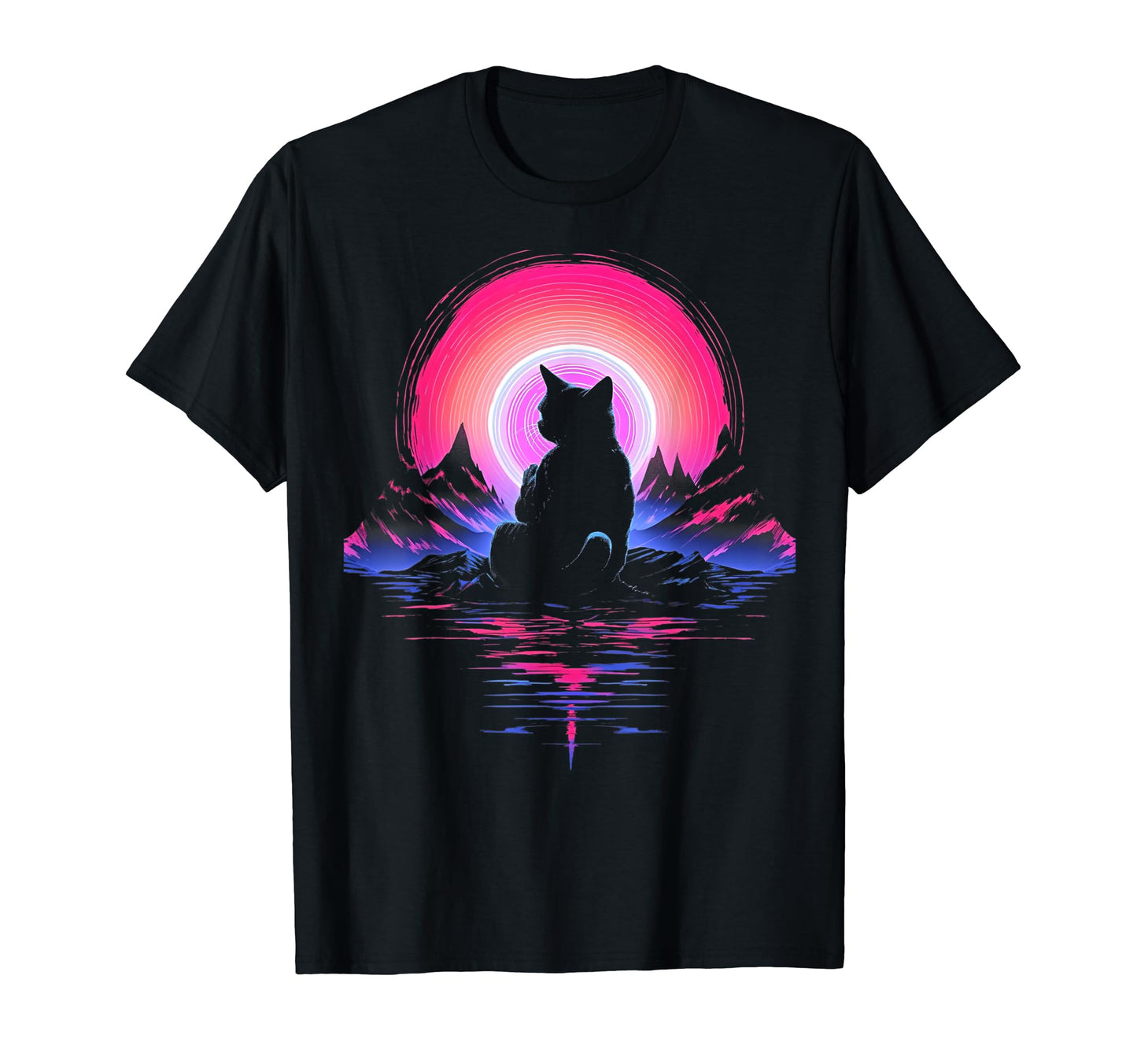 Synthwave Cat Samurai Mediation T-Shirt - Minimalist Print Men Women - T-Shirt, Sweatshirt, Hoodie