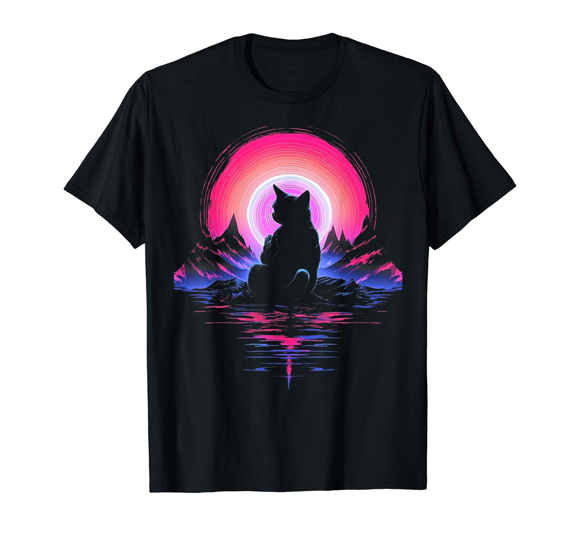 Synthwave Cat Samurai Mediation T-Shirt - Minimalist Print Men Women - T-Shirt, Sweatshirt, Hoodie