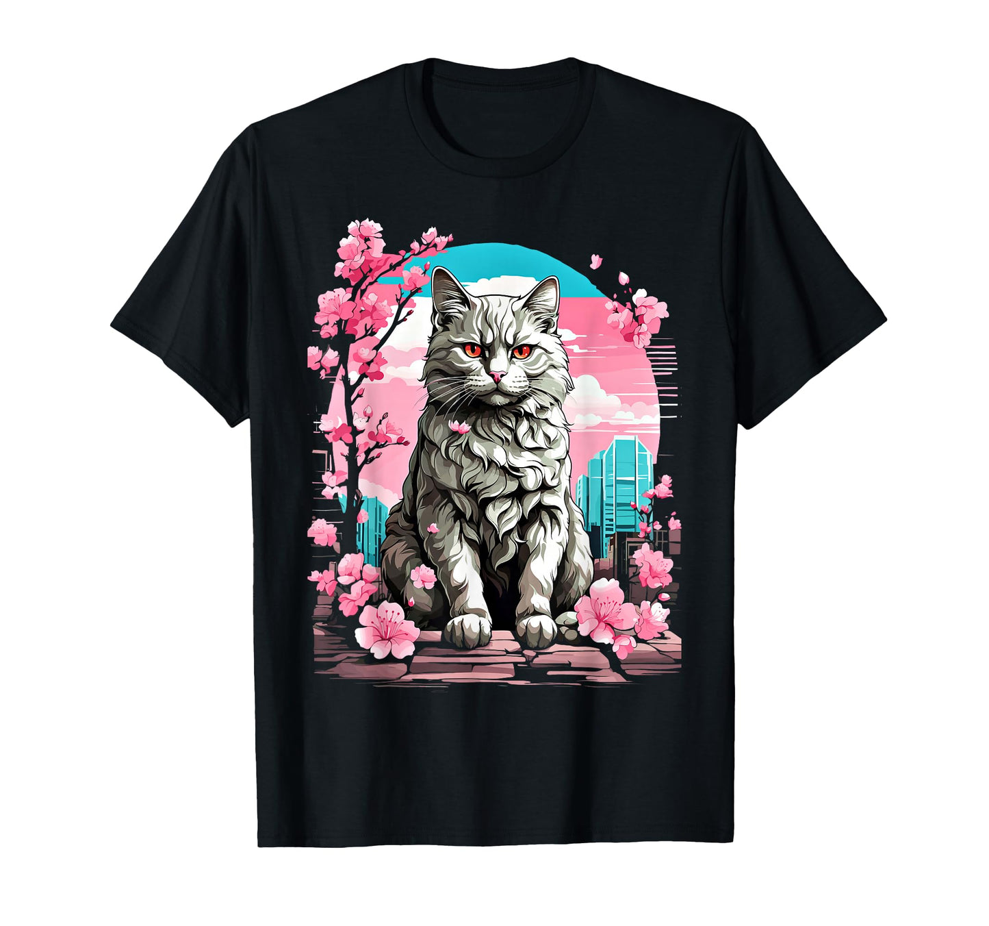Anime Cat Japanese Vaporwave T-Shirt - Novelty Apparel for Adults - T-Shirt, Sweatshirt, Hoodie