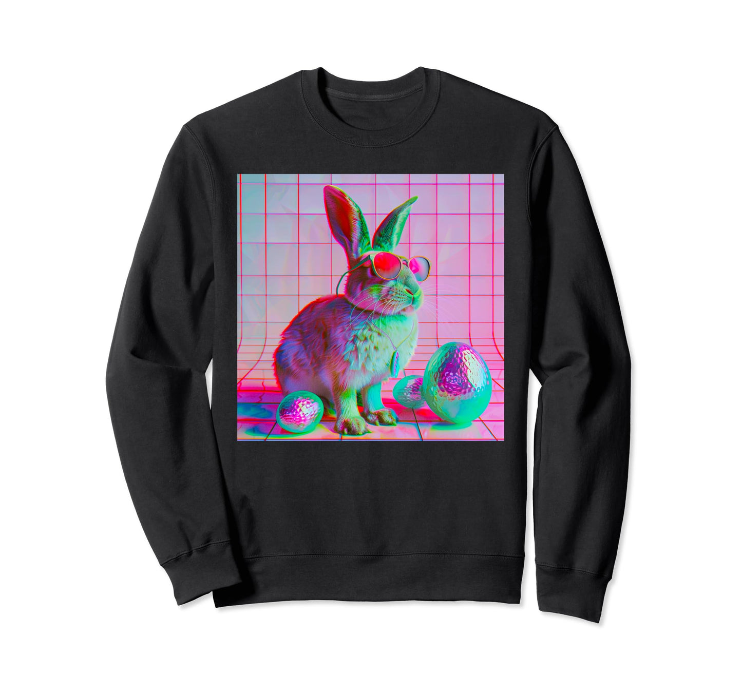 Vaporwave Easter Bunny Eggs Sweatshirt - Casual Everyday Wear for Adults - T-Shirt, Sweatshirt, Hoodie