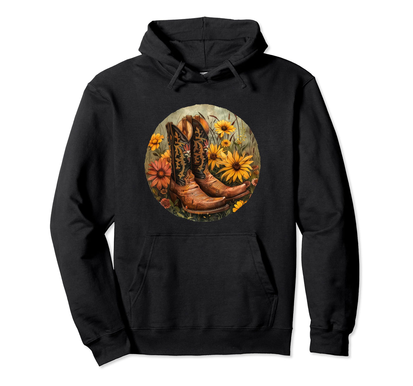 Cowboy Cowgirl Boots Sunflowers Vibes Hoodie - Custom Art Print Men Women - T-Shirt, Sweatshirt, Hoodie
